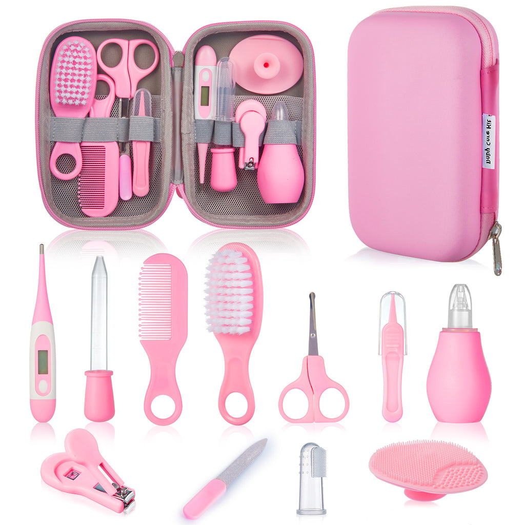 Baby Pflegeset Neugeborene, BabyPflegeset mit Nagelset Maniküre baby, Baby Haarbürste, Kamm, Fingerzahnbürste, Schere, Nasenaspirator, Babypflege Essentials Erstausstattung Set für Newborn