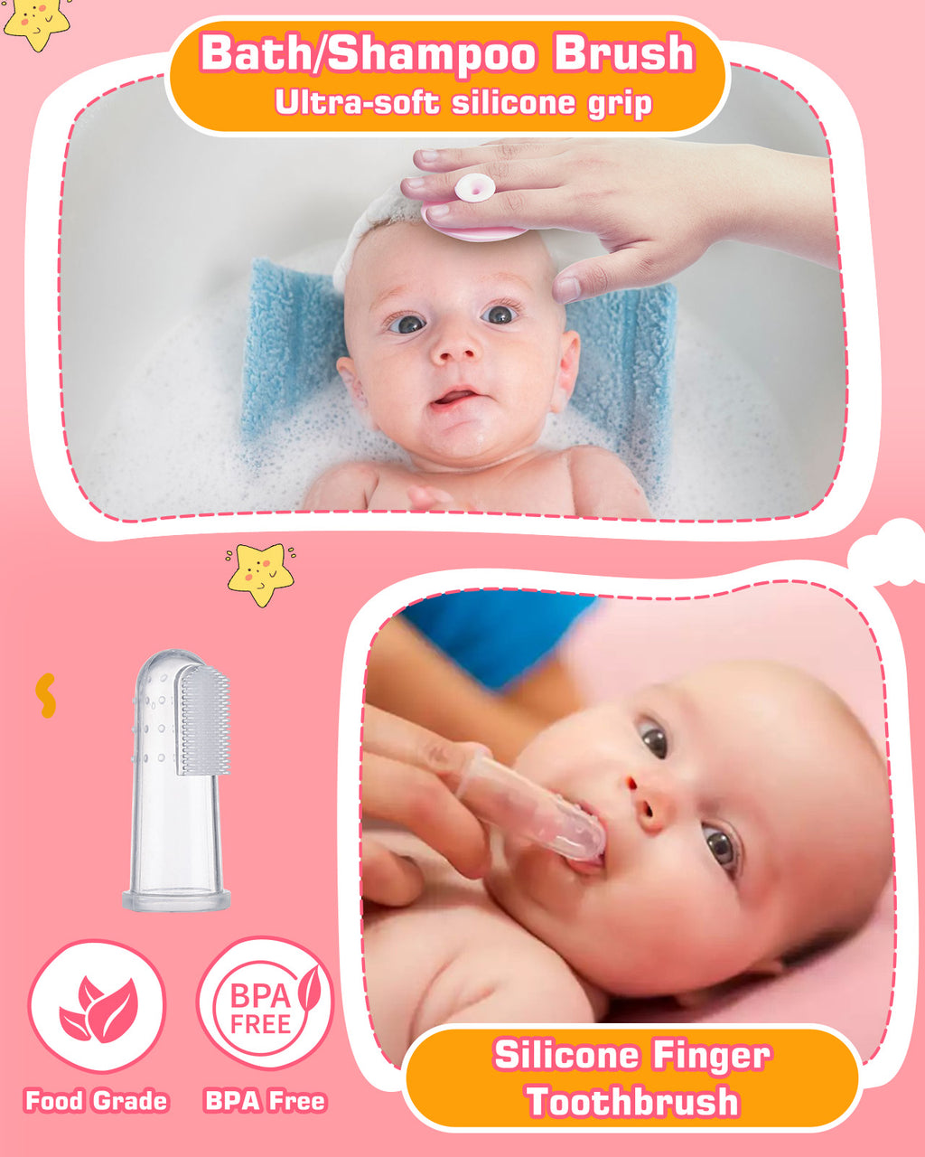 Baby Pflegeset Neugeborene, BabyPflegeset mit Nagelset Maniküre baby, Baby Haarbürste, Kamm, Fingerzahnbürste, Schere, Nasenaspirator, Babypflege Essentials Erstausstattung Set für Newborn