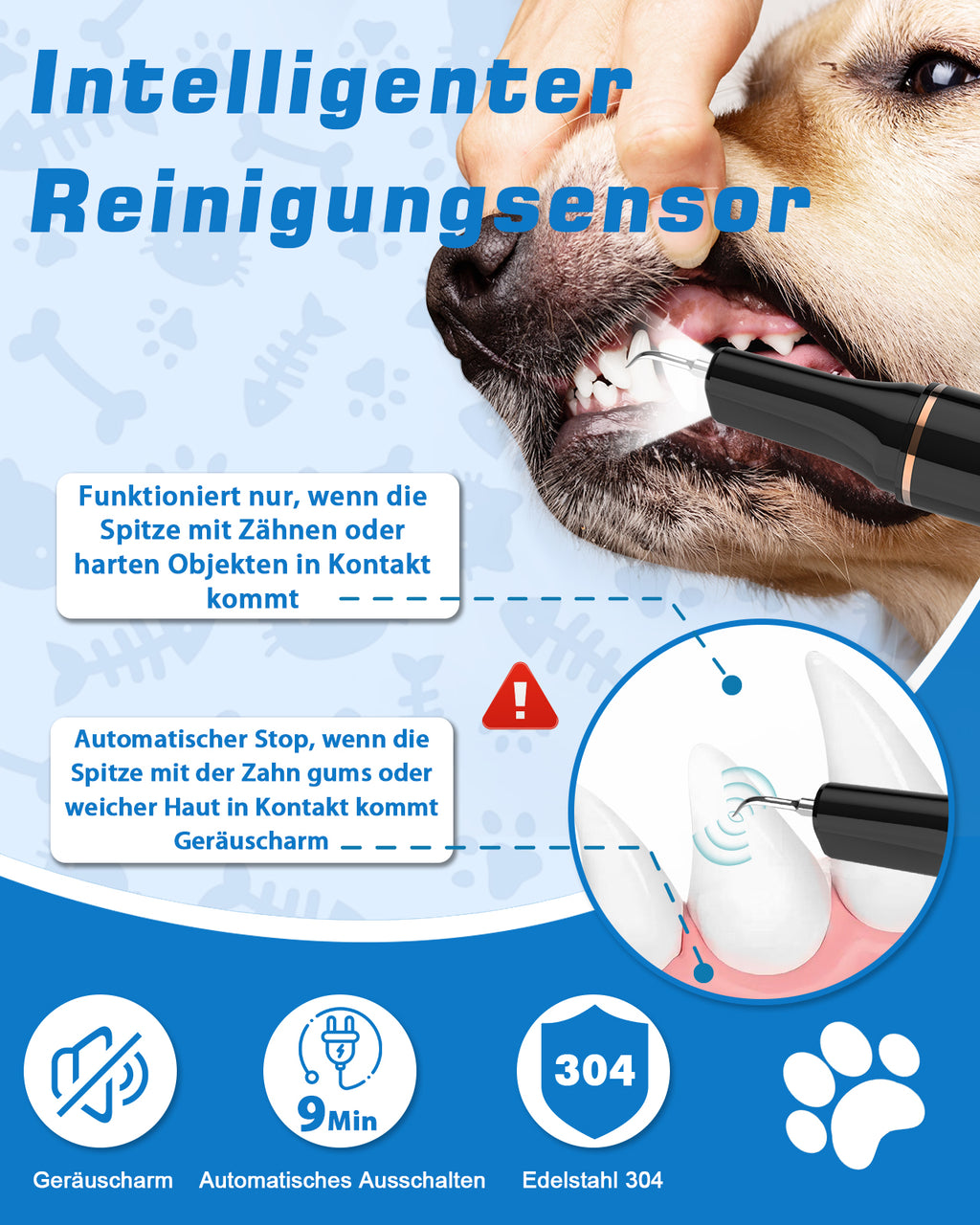 Ultraschall Zahnsteinentferner Zahnreinigung für Hund, 14 Teiliges Set Zahnbürste Zahnreinigungsset Hunde Zahnstein Entfernen selbst, Elektrische Zahnreiniger mit 5 Modi/LED-Licht (Schwarz)