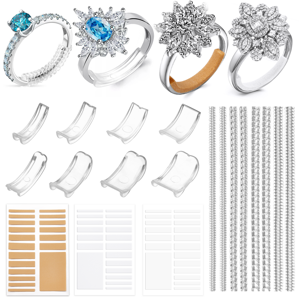 SOONPAM Ringverkleinerer Unsichtbar 4 Stück Silikon Ring Verkleinerung Ringgrößenversteller für lose Ringe Ring Kleiner Machen mit Silbernem Poliertuch