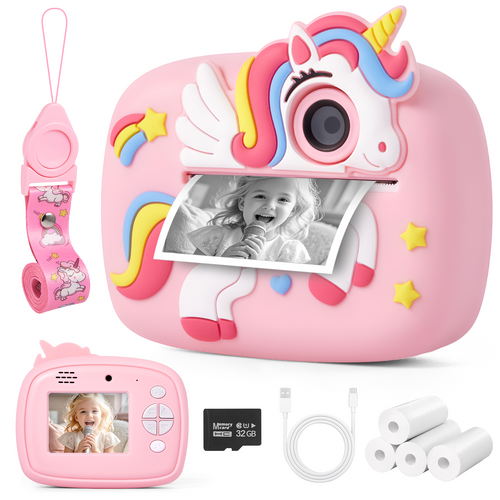 Kinderkamera, 48MP 1080P Sofortbildkamera Kinder Kamera Sofortdruck mit 32GB Karte & 4 Rollen Fotos Drucken Druckpapier, Fotoapparat Fotokamera Spielzeug Geschenke für Jungen & Mädchen von 3-12 Jahre
