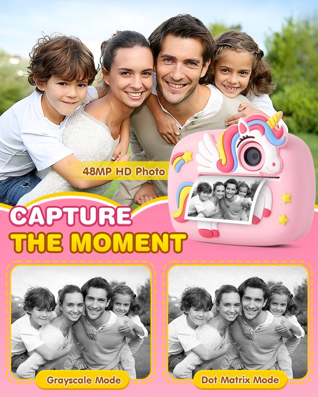 Kinderkamera, 48MP 1080P Sofortbildkamera Kinder Kamera Sofortdruck mit 32GB Karte & 4 Rollen Fotos Drucken Druckpapier, Fotoapparat Fotokamera Spielzeug Geschenke für Jungen & Mädchen von 3-12 Jahre