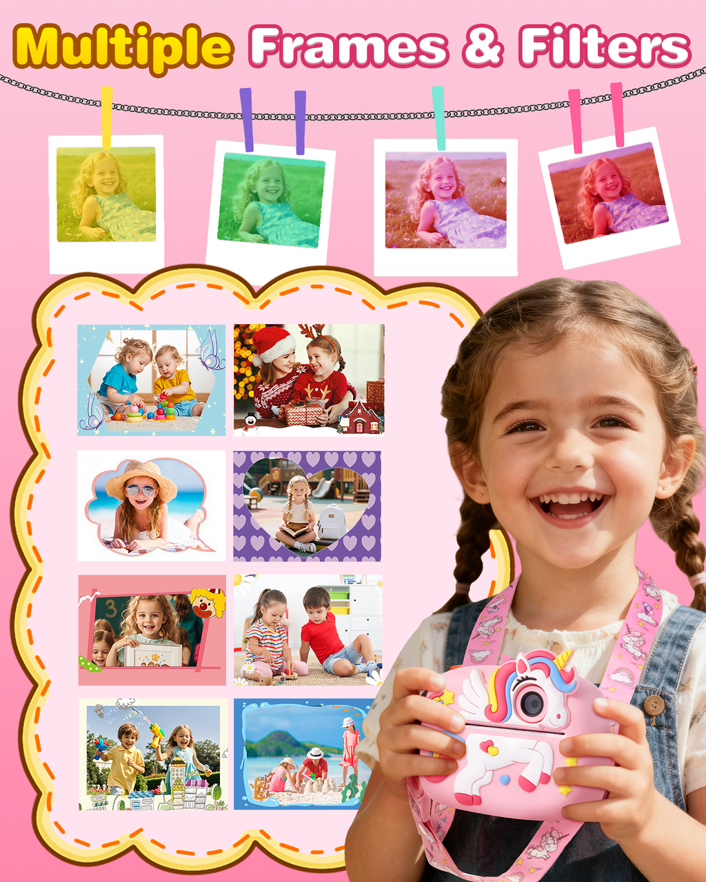 Kinderkamera, 48MP 1080P Sofortbildkamera Kinder Kamera Sofortdruck mit 32GB Karte & 4 Rollen Fotos Drucken Druckpapier, Fotoapparat Fotokamera Spielzeug Geschenke für Jungen & Mädchen von 3-12 Jahre