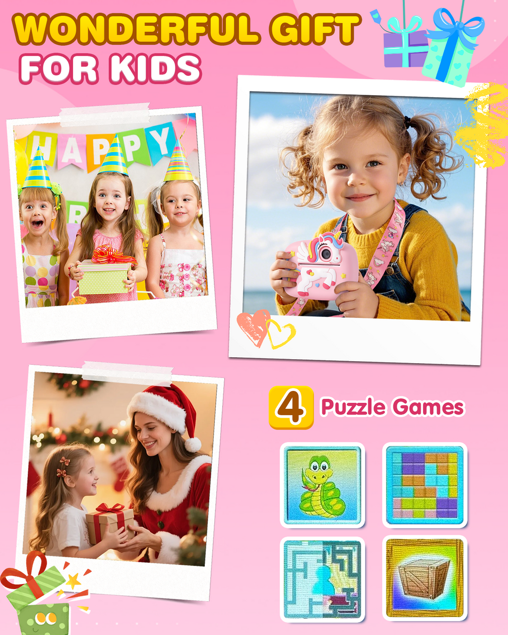 Kinderkamera, 48MP 1080P Sofortbildkamera Kinder Kamera Sofortdruck mit 32GB Karte & 4 Rollen Fotos Drucken Druckpapier, Fotoapparat Fotokamera Spielzeug Geschenke für Jungen & Mädchen von 3-12 Jahre